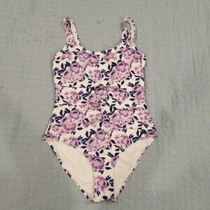 Nicole Miller SZ M Purple & White Floral One Piece Hawaiian Swimsuit